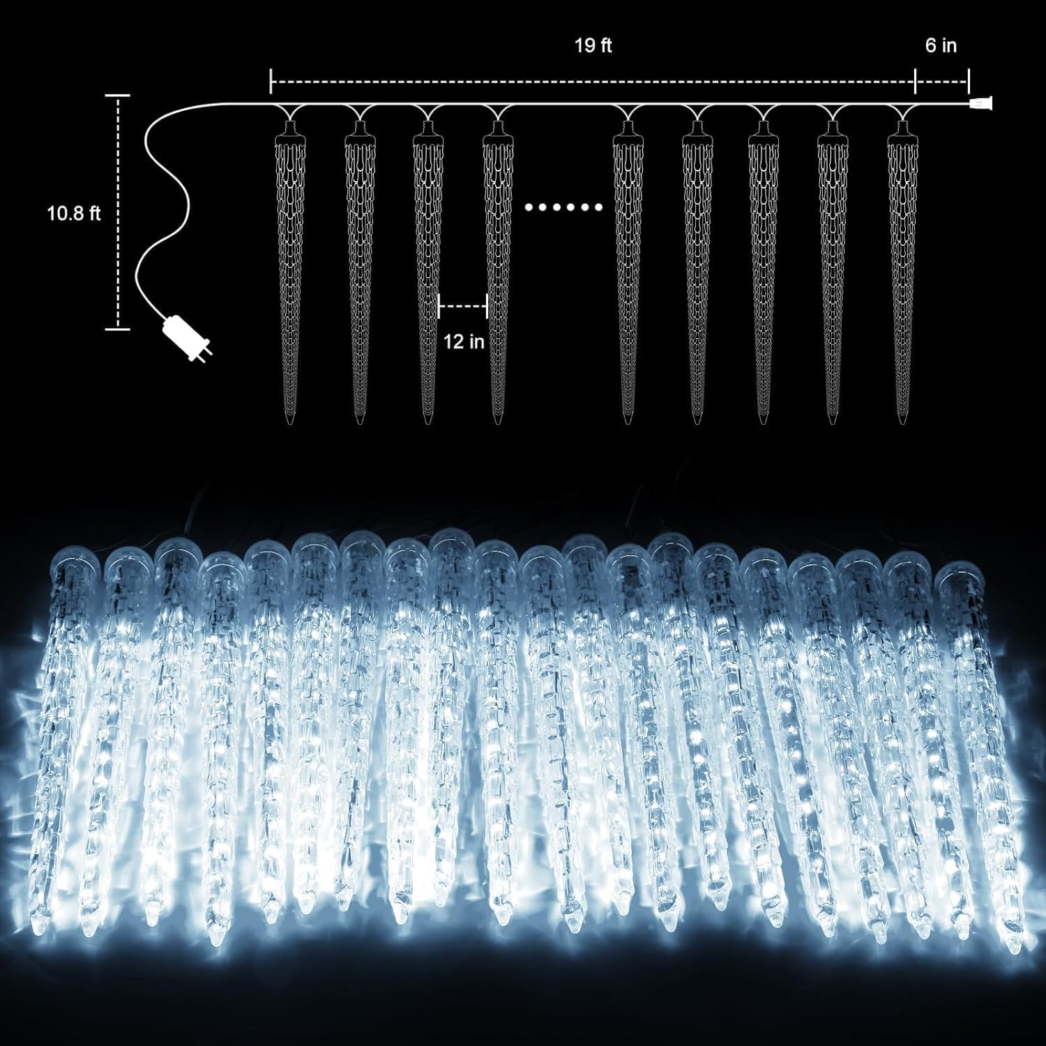 Brightown Christmas Meteor Shower Icicle Lights Outdoor, 2 Pack Total 40ft with 40 Large Tube 960