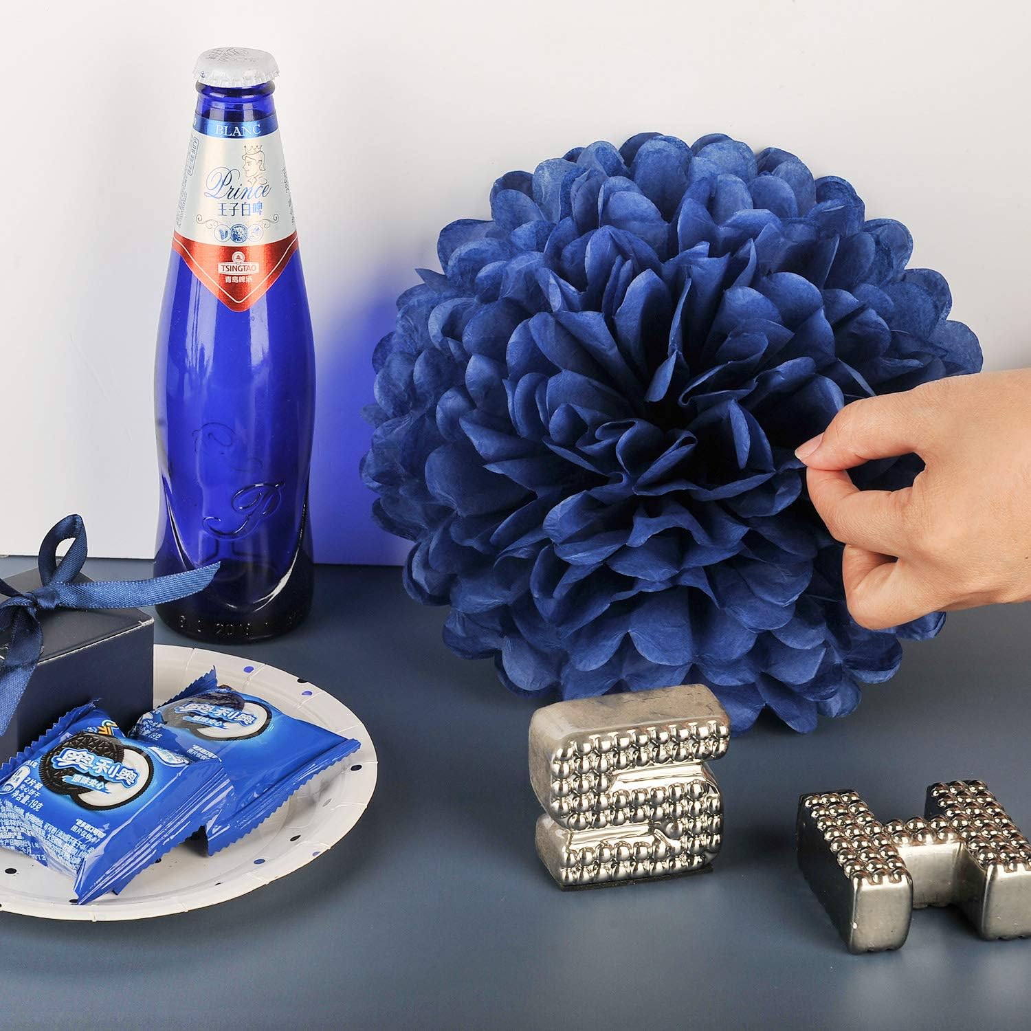 MISU 10" Navy Blue Tissue Pom Poms DIY Tissue Paper Flowers for Birthday Wedding Baby Shower Tea