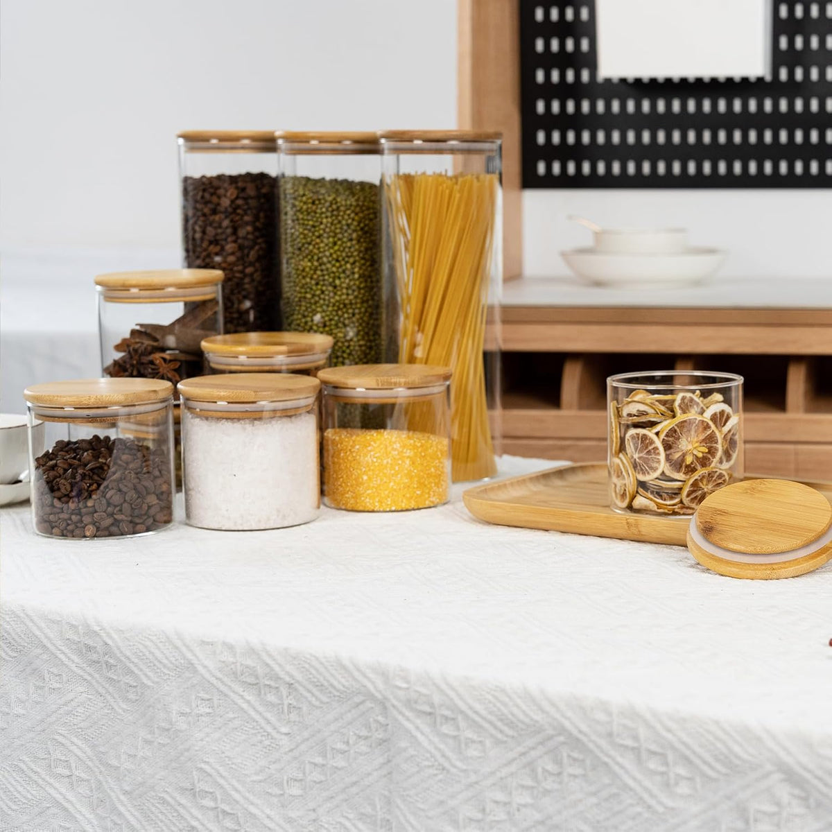 70oz Straight cylindrical Airtight Storage Jars with Bamboo Lid Set of 3 Storage Container Glass