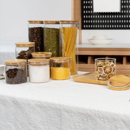70oz Straight cylindrical Airtight Storage Jars with Bamboo Lid Set of 3 Storage Container Glass