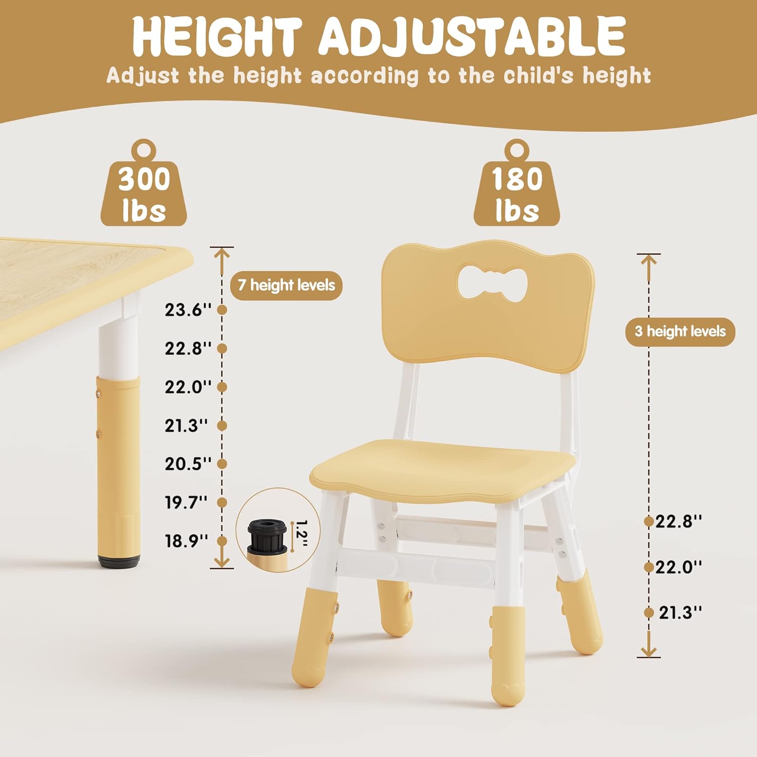 Brelley Kids Table and 4 Chairs Set, Height Adjustable Toddler Table and Chair Set, Graffiti