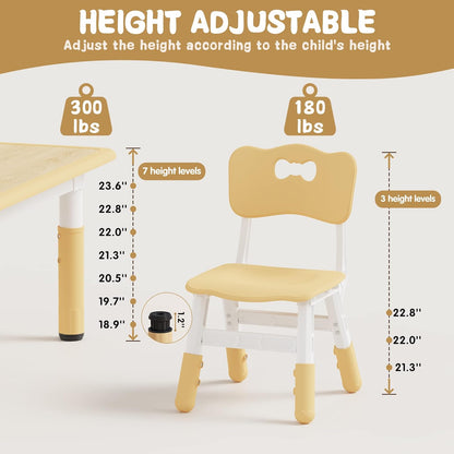 Brelley Kids Table and 4 Chairs Set, Height Adjustable Toddler Table and Chair Set, Graffiti