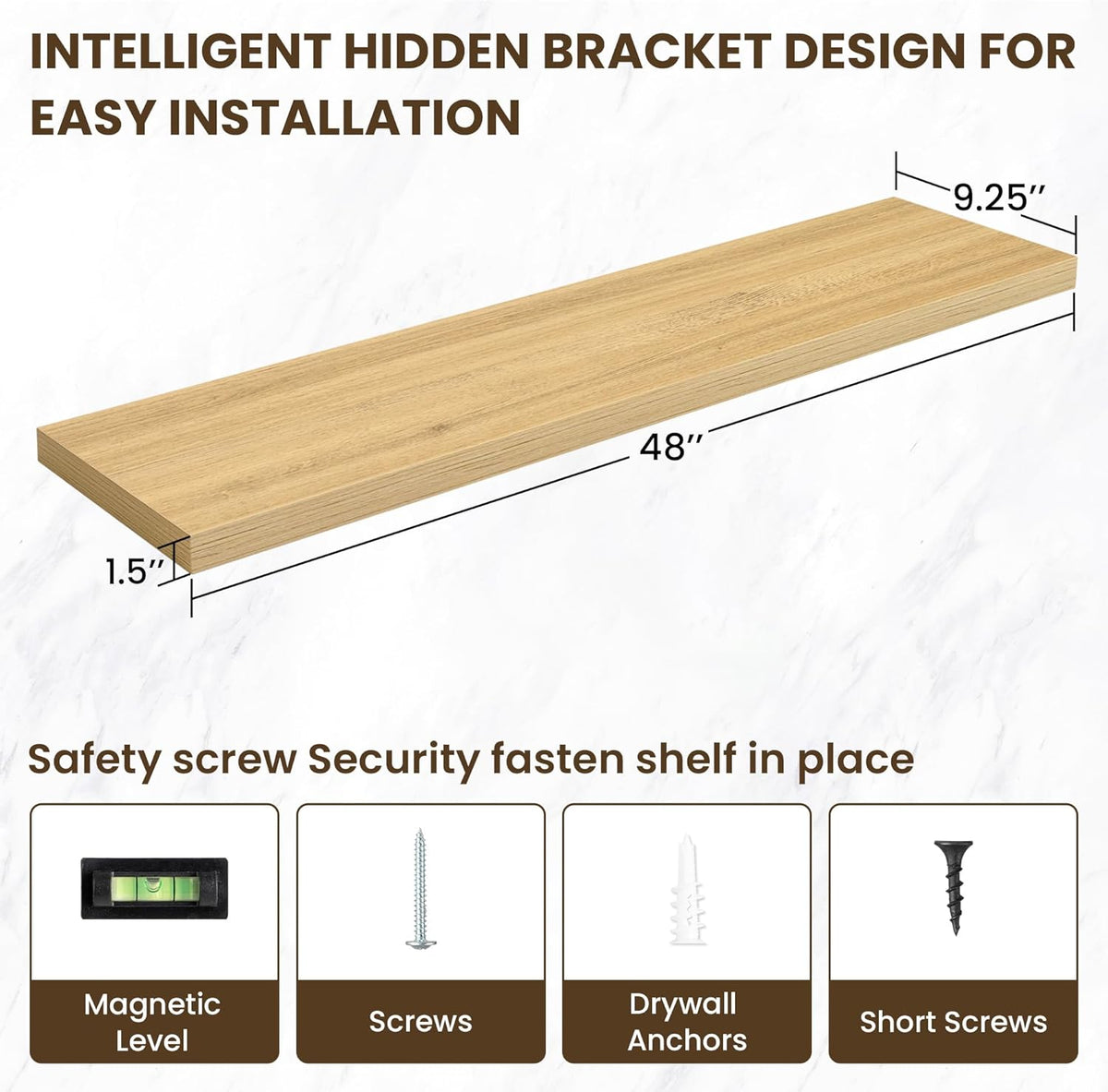 48 Inch Floating Shelves, 12 Inch Deep Floating Shelves for Wall, Large Floating Shelf with