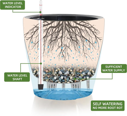 Dexceder 13x12 Self Watering Planter with Wheels Indoor Outdoor, Inner Pot Design, Thickened Large