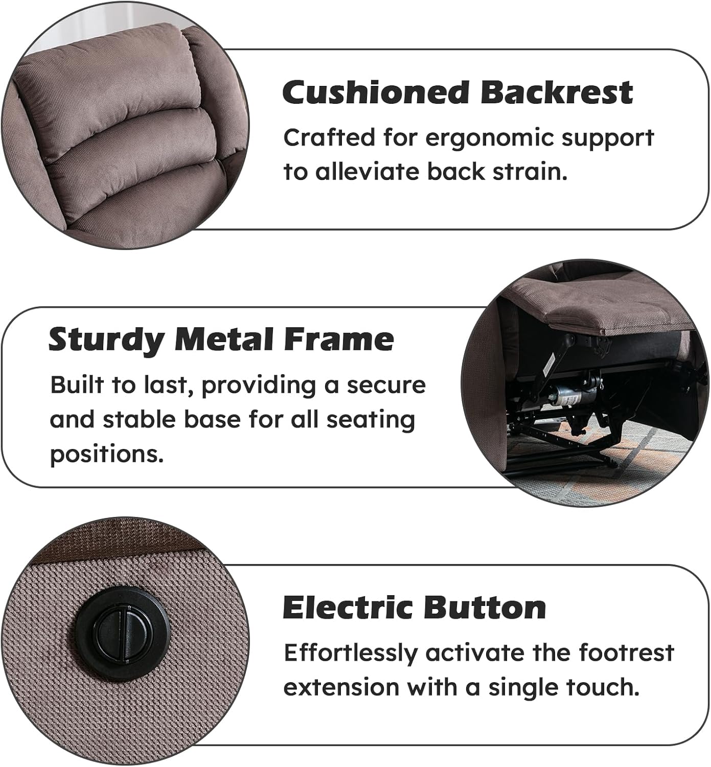 EBELLO Classic Power Recliner Chair, Oversized Electric Reclining Chair with Overstuffed Cushion