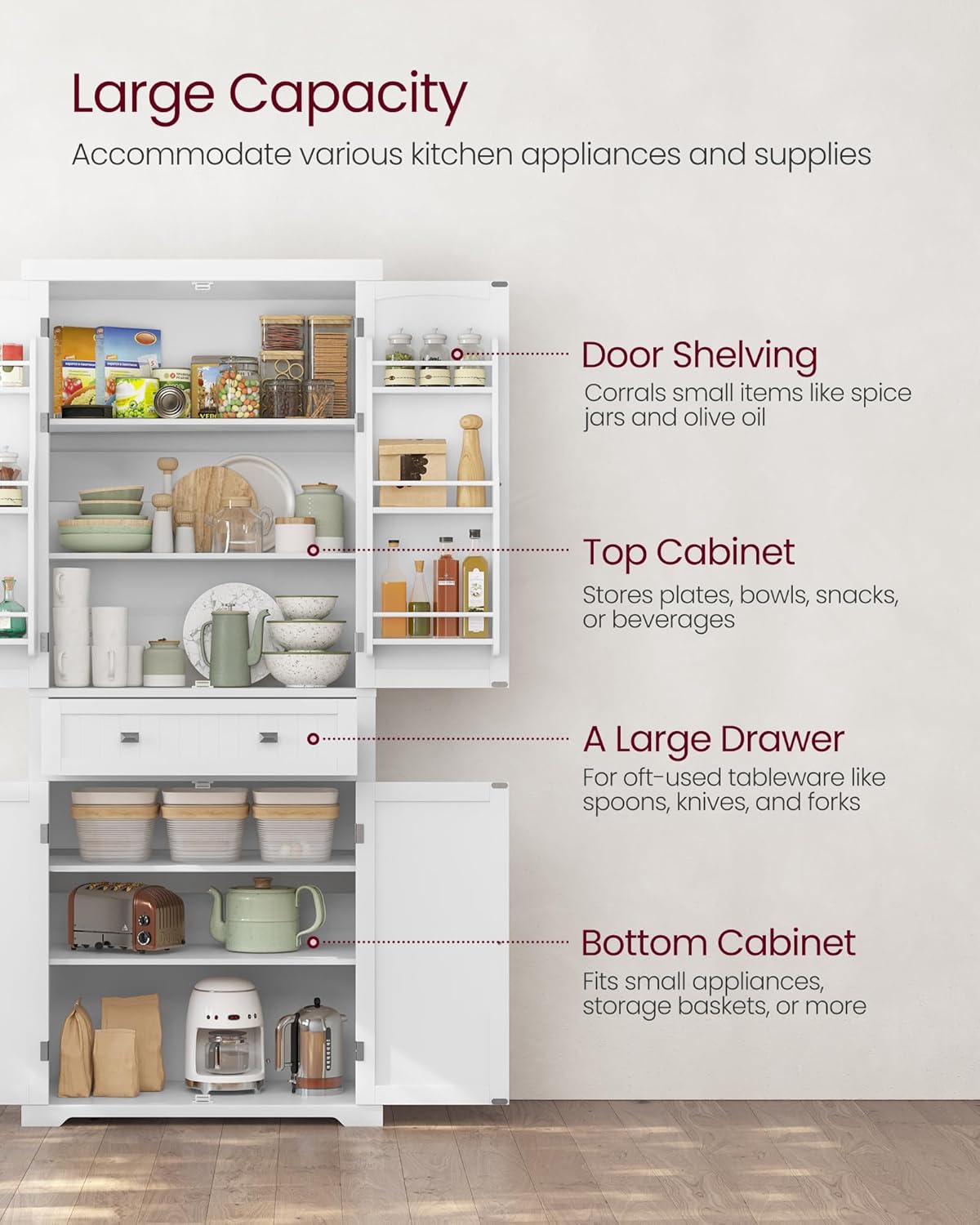 VASAGLE Pantry Cabinet, 71.7-Inch High Freestanding Tall Cupboard Storage Cabinet with a Drawer, 2