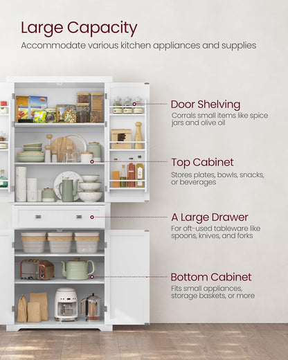 VASAGLE Pantry Cabinet, 71.7-Inch High Freestanding Tall Cupboard Storage Cabinet with a Drawer, 2