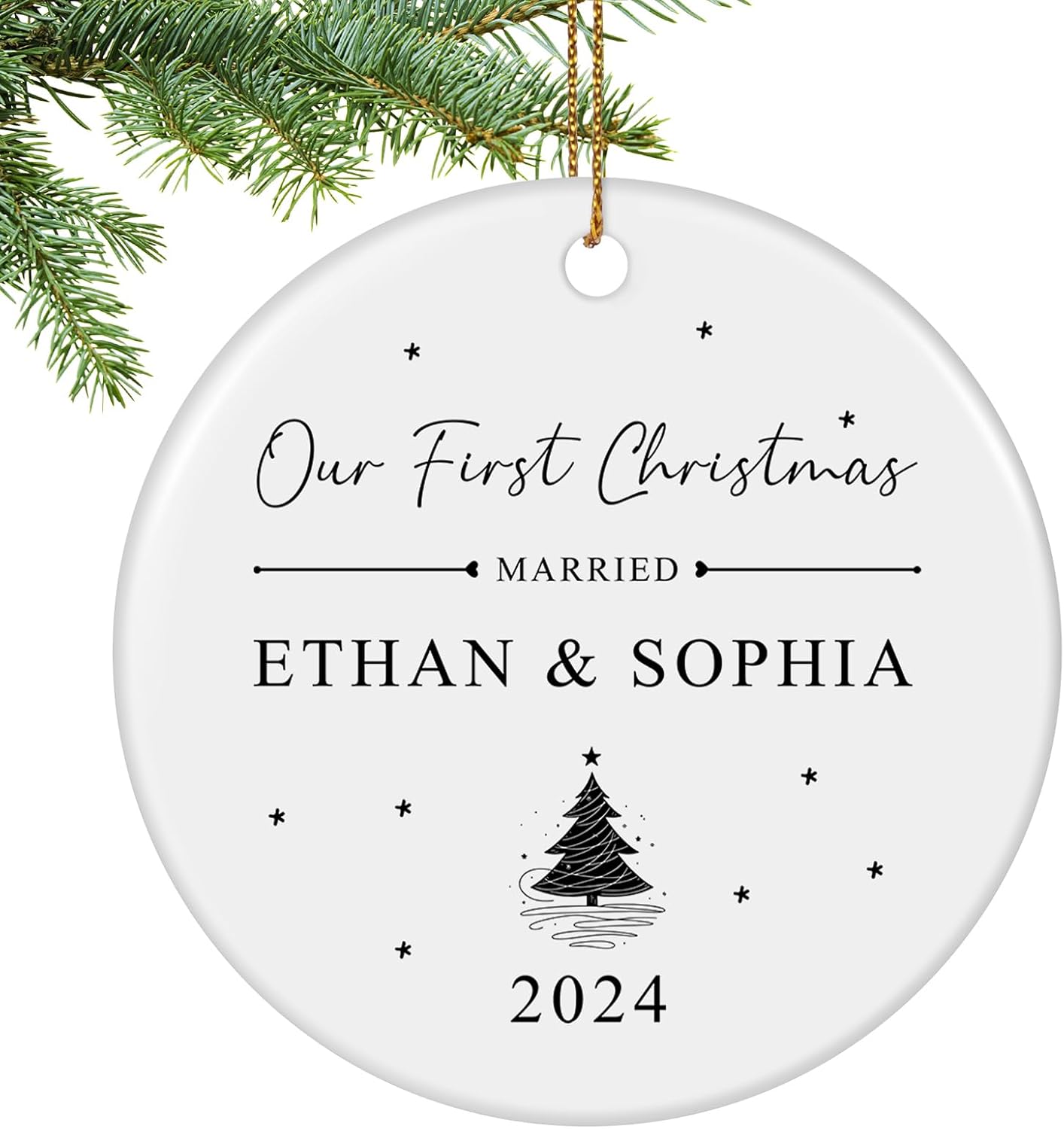 First Christmas Married Ornament 2025, Personalized Christmas Ornaments, Cuztomized Wedding Gifts