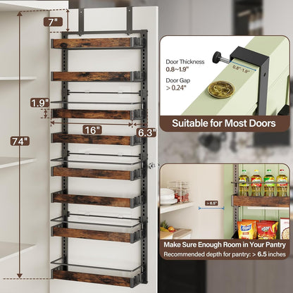 8 Tier Over The Door Pantry Organizer, 2 IN 1 Wall Mount or Metal Hanging Spice Rack for Pantry