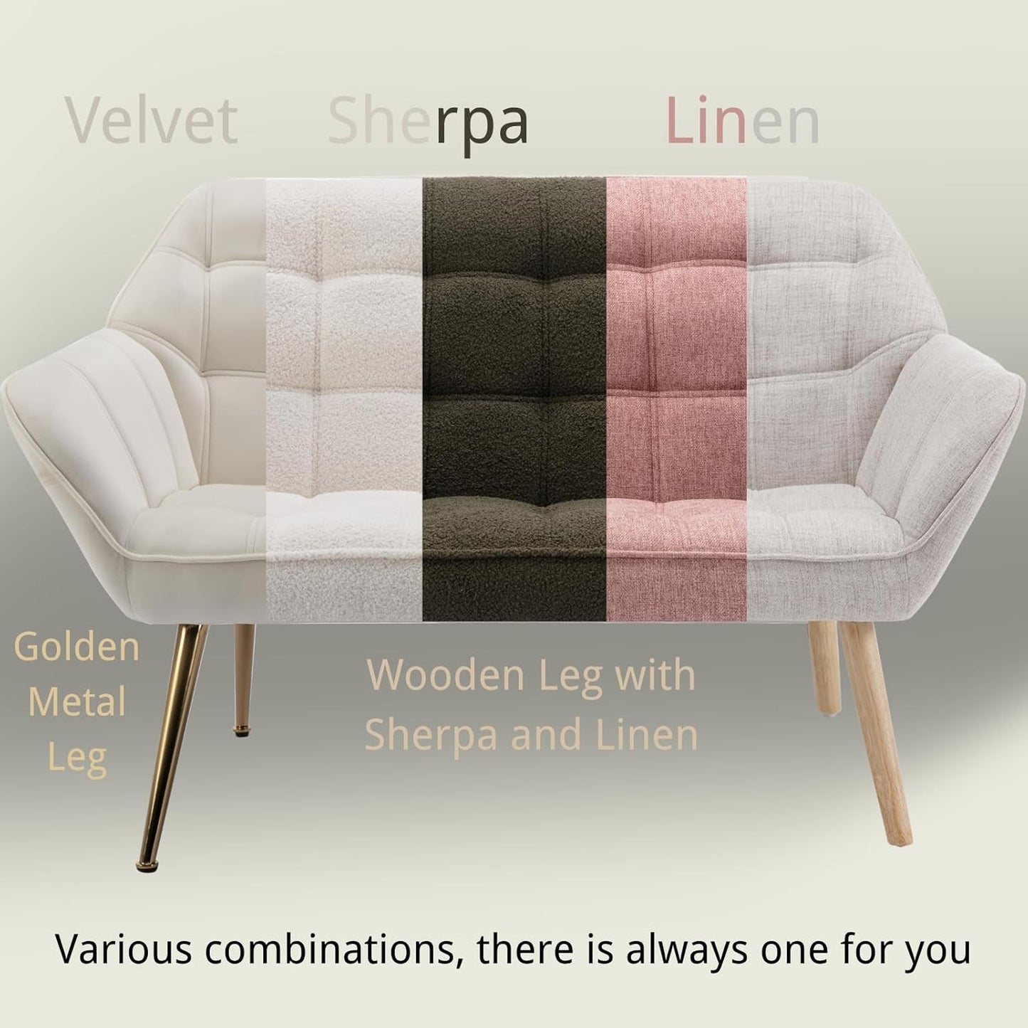 48”Small Loveseat Sofa, Modern Linen Upholstered Mini Couch 2-Seater Fluffy Love Seat with Quilting