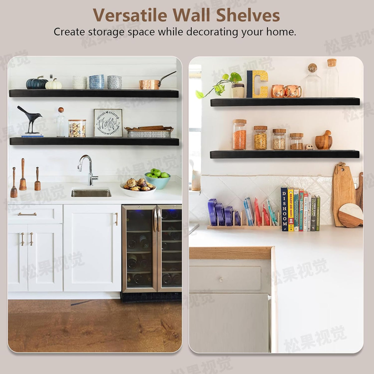 Solid Wood Floating Shelves Set of 2 - Natural, Warp & Crack Resistant 23.62 Inch Wall Shelf with