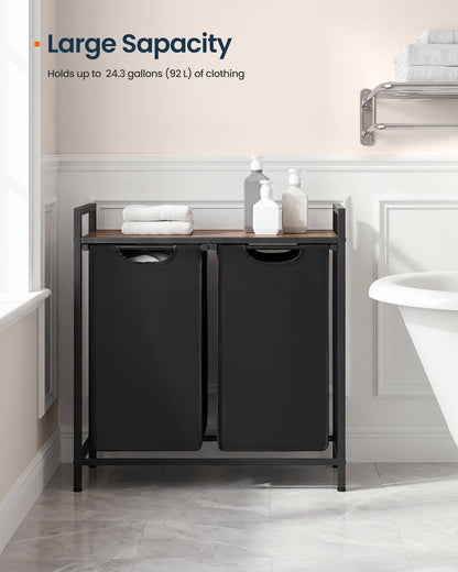 SONGMICS HOME Laundry Basket Sorter with Storage Shelf, Laundry Hamper with Metal Frame, 2 x 12.1