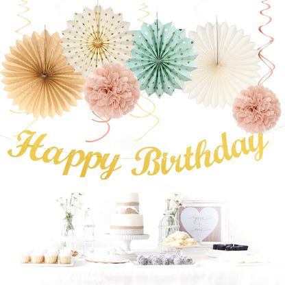 Sage-Green Blush-Pink Beige Birthday Party-Decorations - 21pcs Happy Banner,Cream Light Dusty Pink