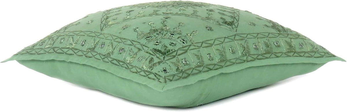 Eyes of India Embroidered Decorative Boho Throw Pillow Cover with Mirrors, Handmade Bohemian Accent