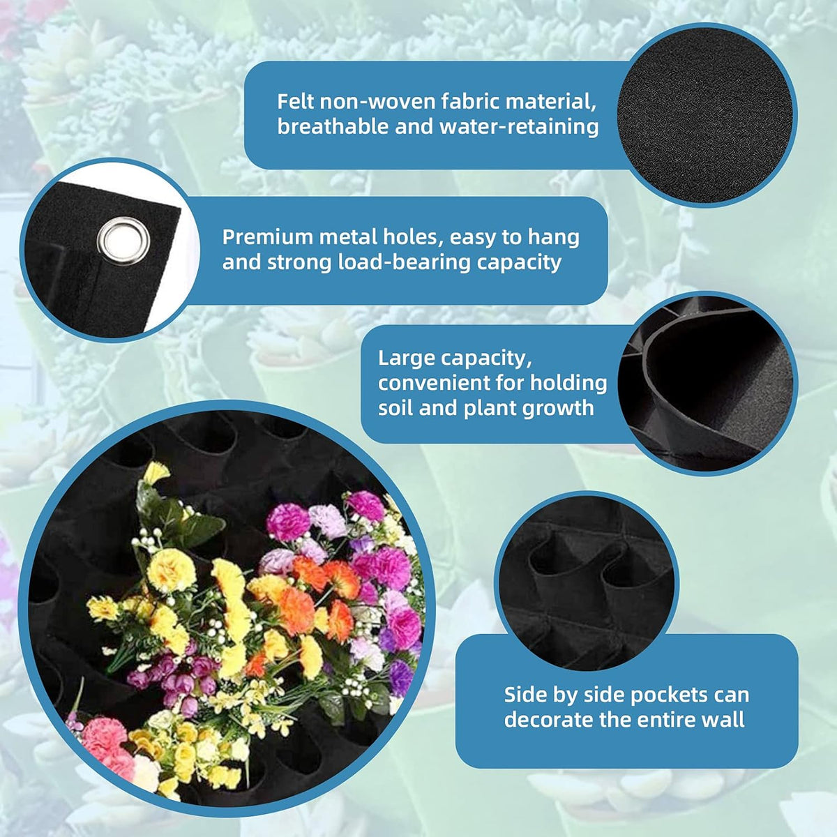 49 Pockets Hanging Planter Bags, Hanging Vertical Wall Mounted Plant Planting Grow Bags, Herb