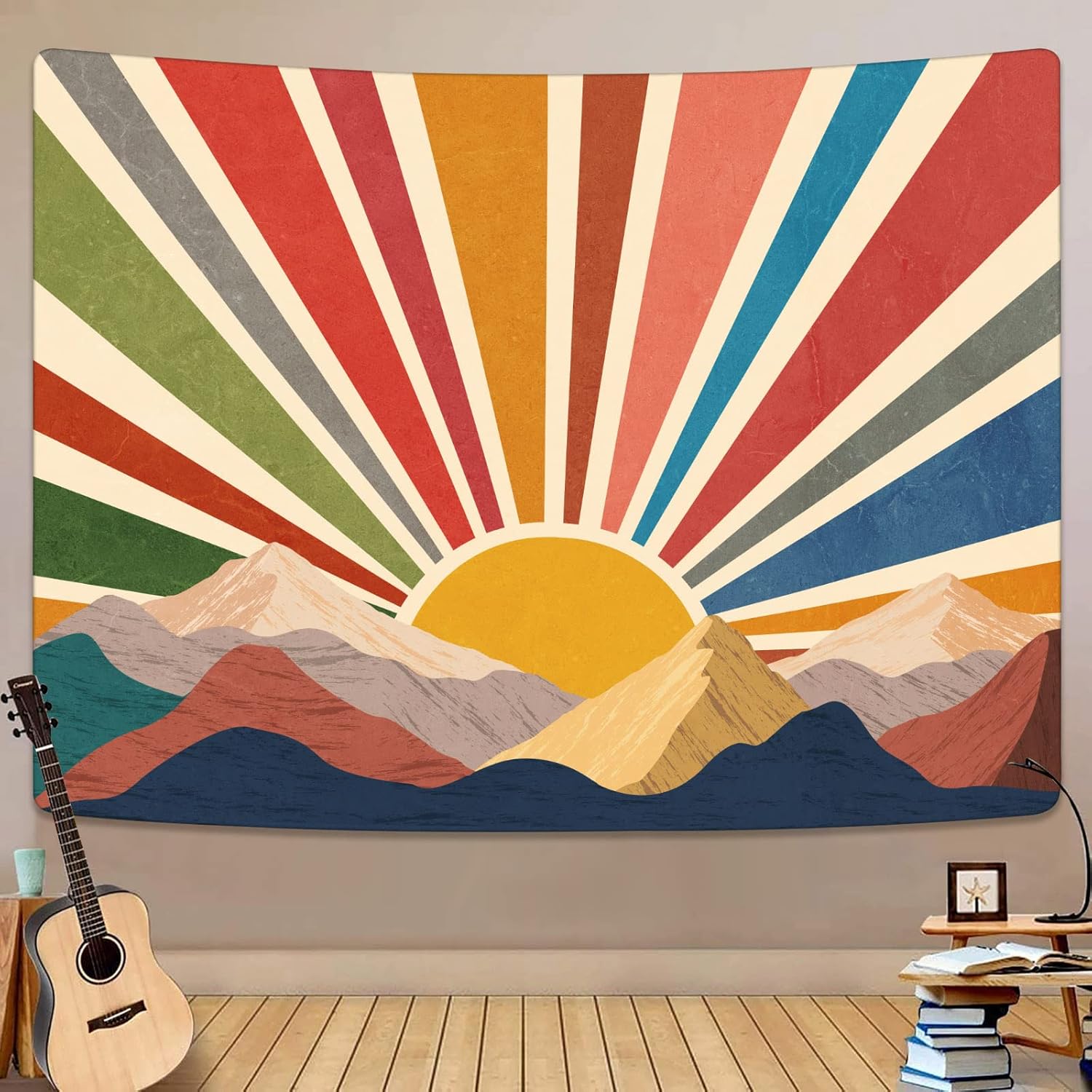 Aipon Sun Tapestry Boho Mountain Abstract Wall Hanging Tapestries Small Sunrise Sunset Western