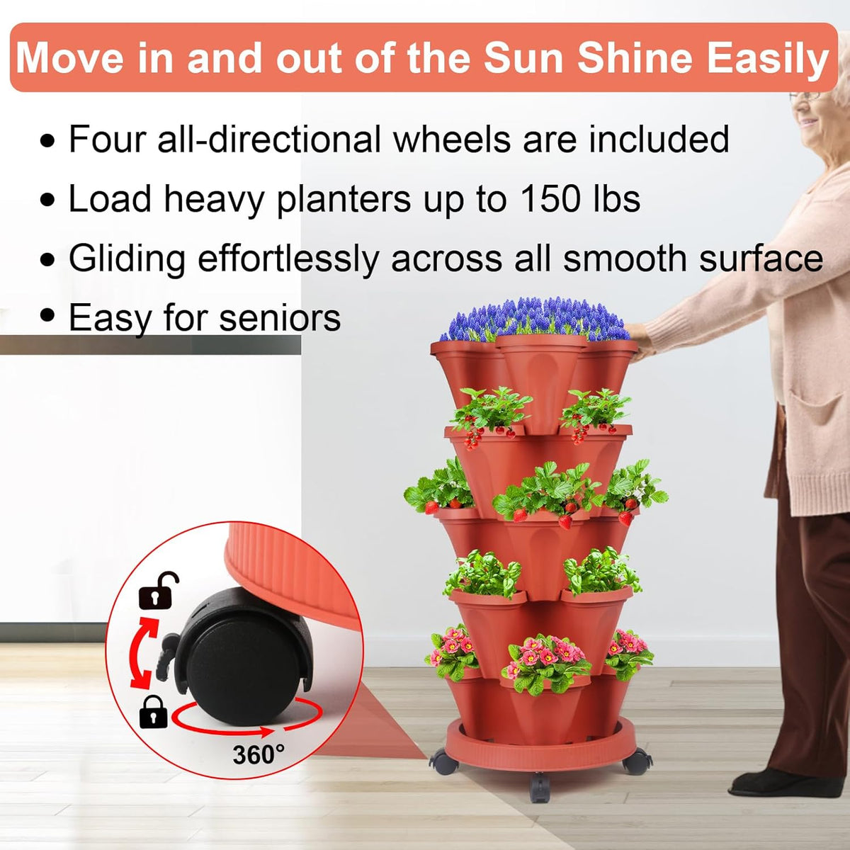 DUNCHATY Stackable Planters 5 Tier Vertical Garden Planting Tower Planters Strawberry, Herb
