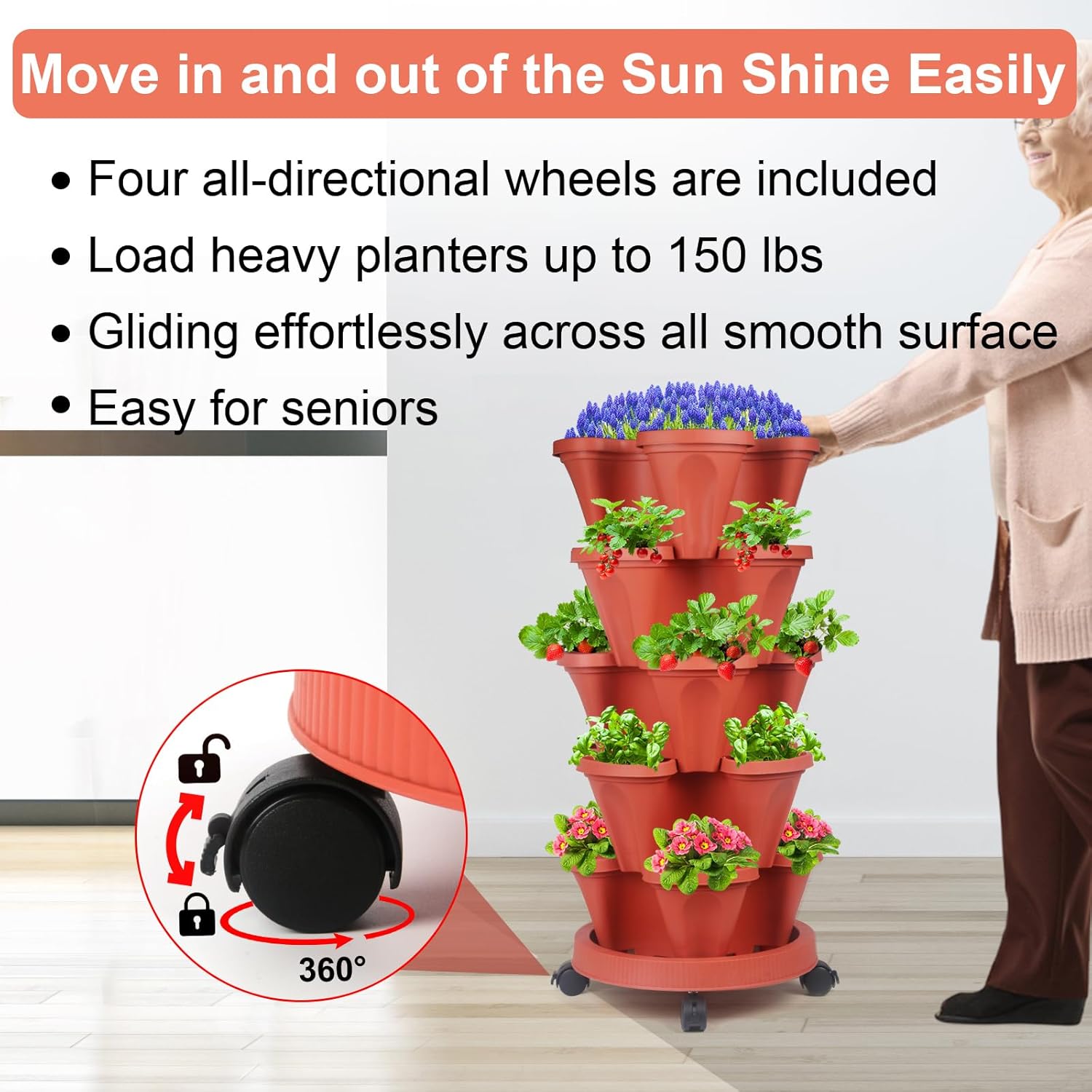 DUNCHATY Stackable Planters 5 Tier Vertical Garden Planting Tower Planters Strawberry, Herb
