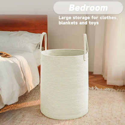 Large Woven Laundry Basket Hamper,80L Cotton Rope Storage Bin for Blankets,Toys and