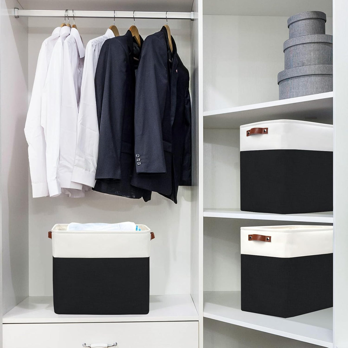 Large Fabric Storage Baskets | 50L Storage Bins, Decorative Linen Closet Baskets with Handles for