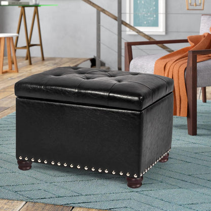 24'' Leather Storage Ottoman Rectangular Foot Rest Stool with Nailhead Trim Toy Chests & Storage