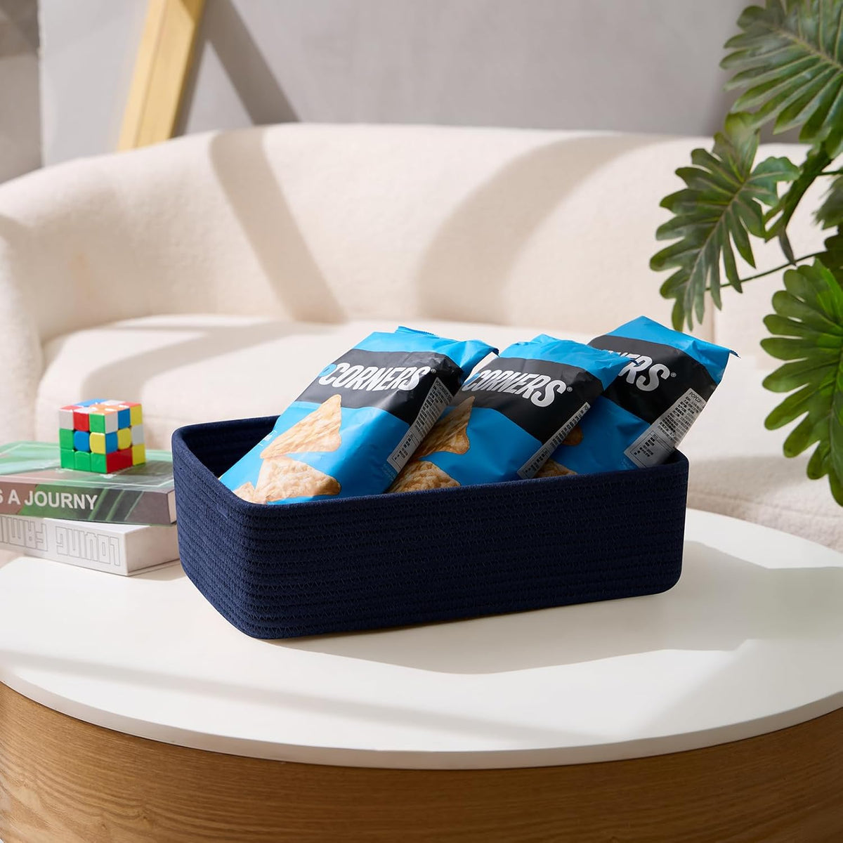 Large Shallow Organizing Baskets 15x11x5.1 Inches - Rope Woven Storage Bins for Bathroom, Shelves