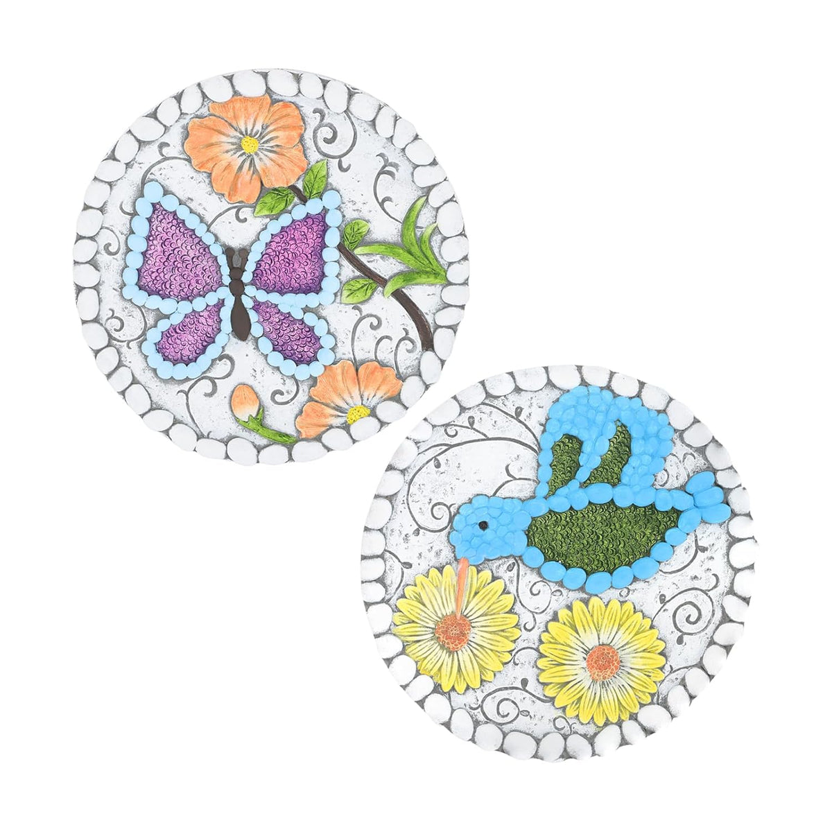 Garden Stepping Stones Set of 2 Butterfly Outdoor Garden Decor 10 inch Round Decorative Stones