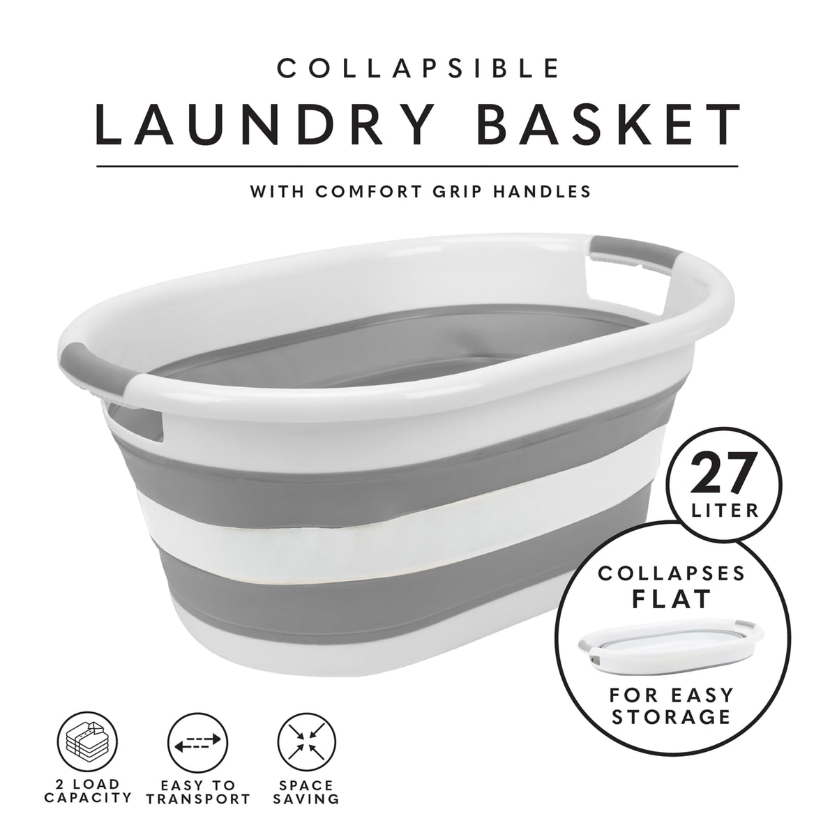 Laundry 360 2pk Collapsible Laundry Basket | Portable | Space Saver Storage | Hold 2 Loads | Store
