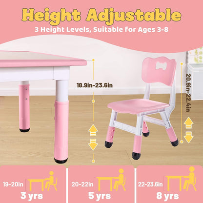 FUNLIO Kids Table and 4 Chairs Set for Ages 3-8, Height Adjustable Toddler Table and Chair Set