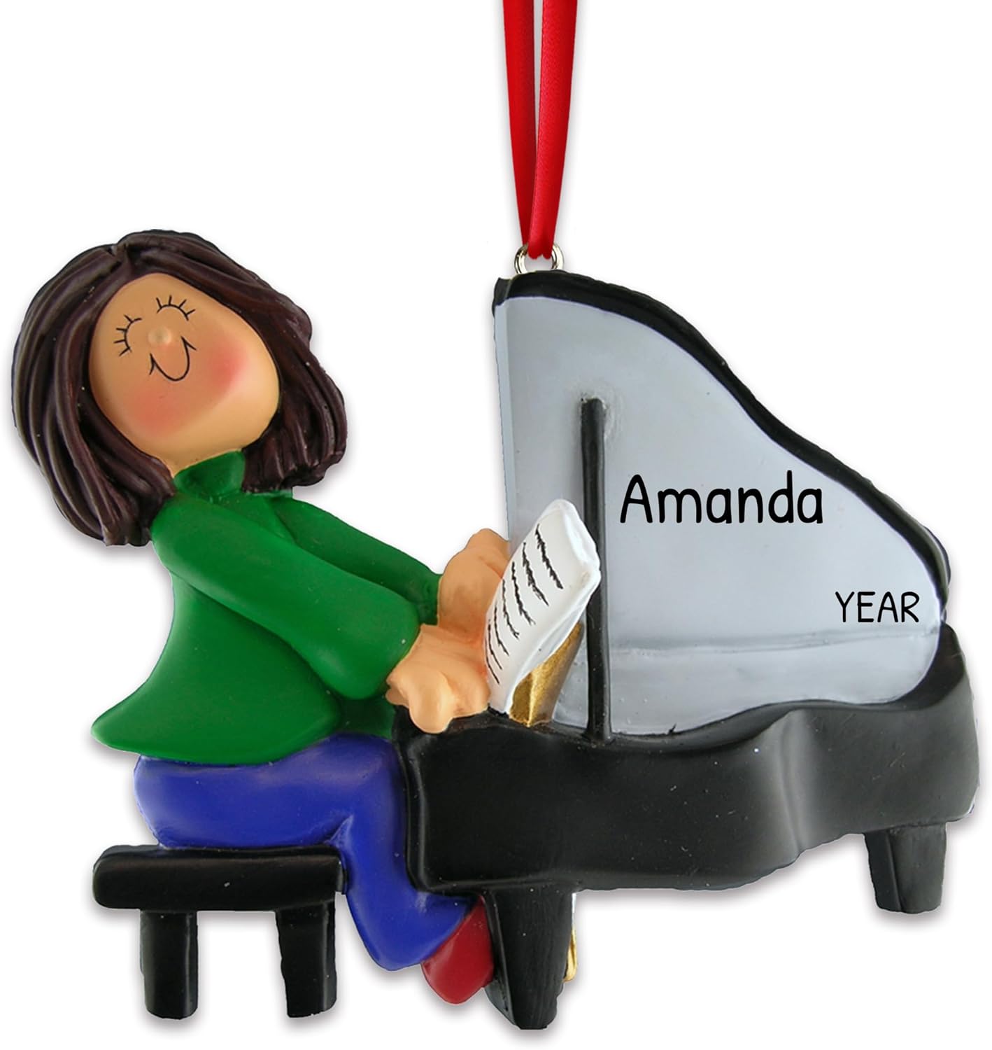Personalized Music Ornaments 2024 - Brunette Girl Grand Piano Ornaments for Christmas Tree Musical