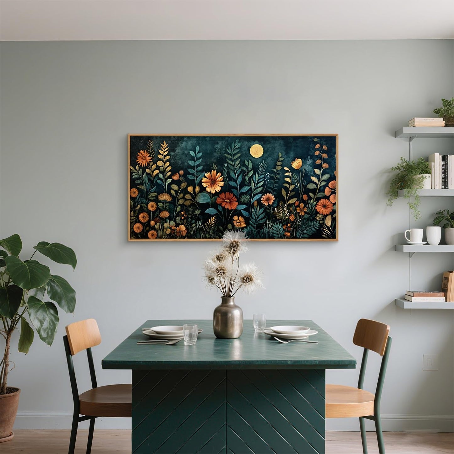 Vintage Dark Botanical Framed Canvas Wall Art Set, Colorful Floral Wall Decor, Nature Wildflower