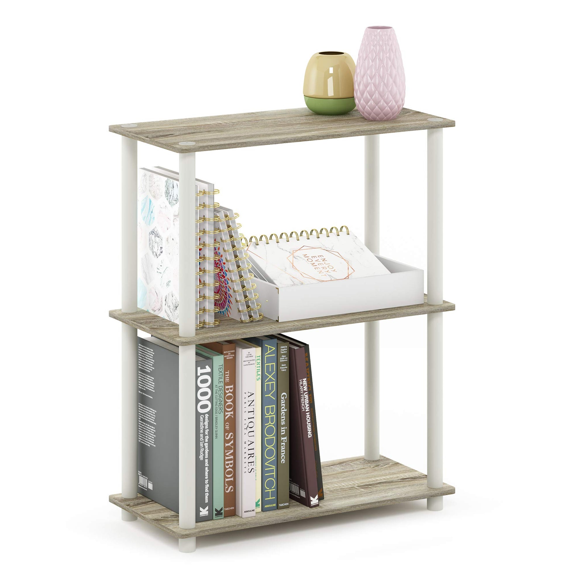 Furinno TURN-N-TUBE Storage Shelves, 3-Tier Book Shelf, Corner Shelf, Toolless Open Shelves, for