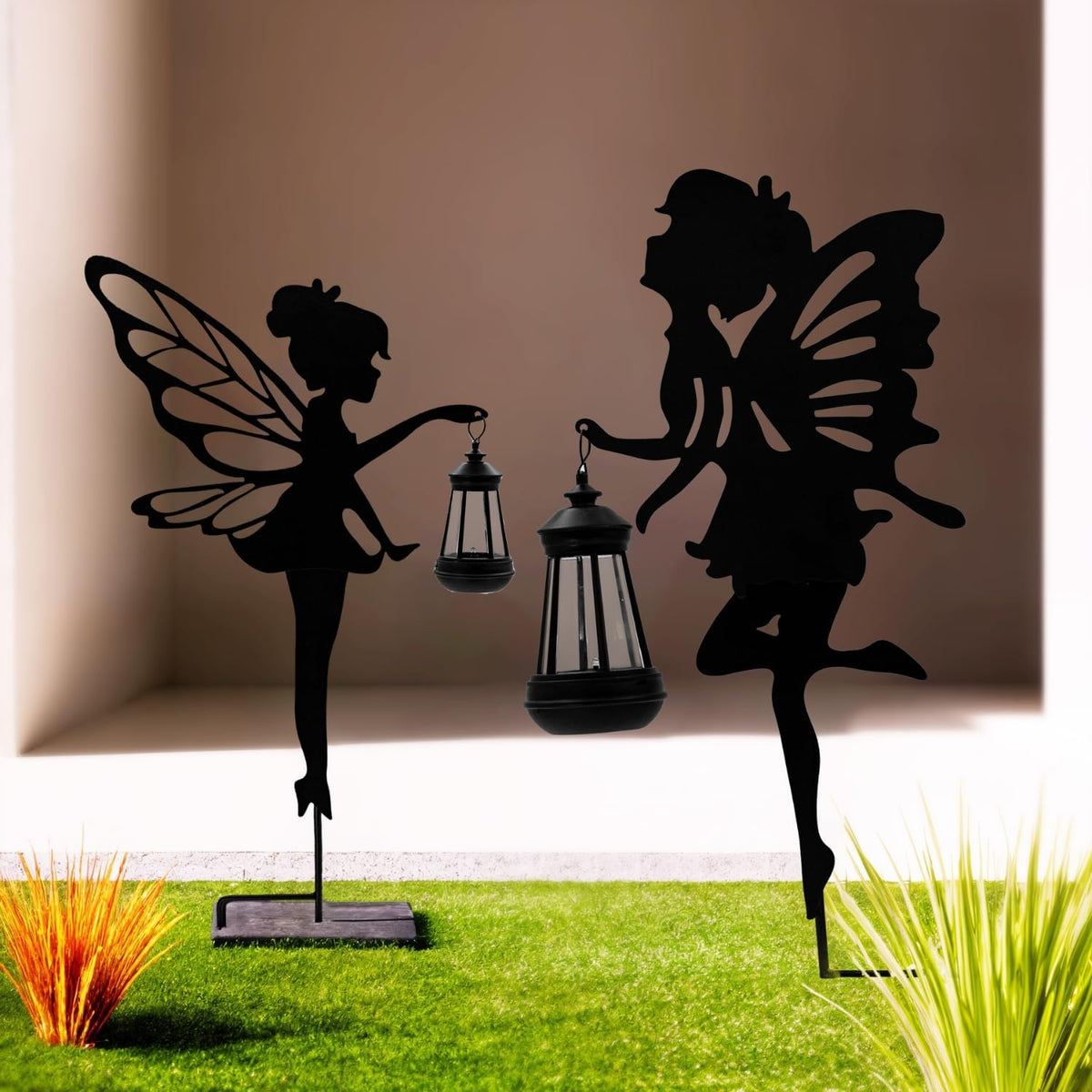 Solar Fairy Garden Decor Lights, 2 Packs, Metal Hanging Lanterns with Warm Solar Glow – Exquisite