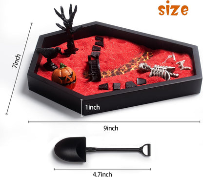Coffin Zen Garden for Desk 7" x 9" Mini Zen Garden Kit Accessories for Office Coffin Spooky Decor