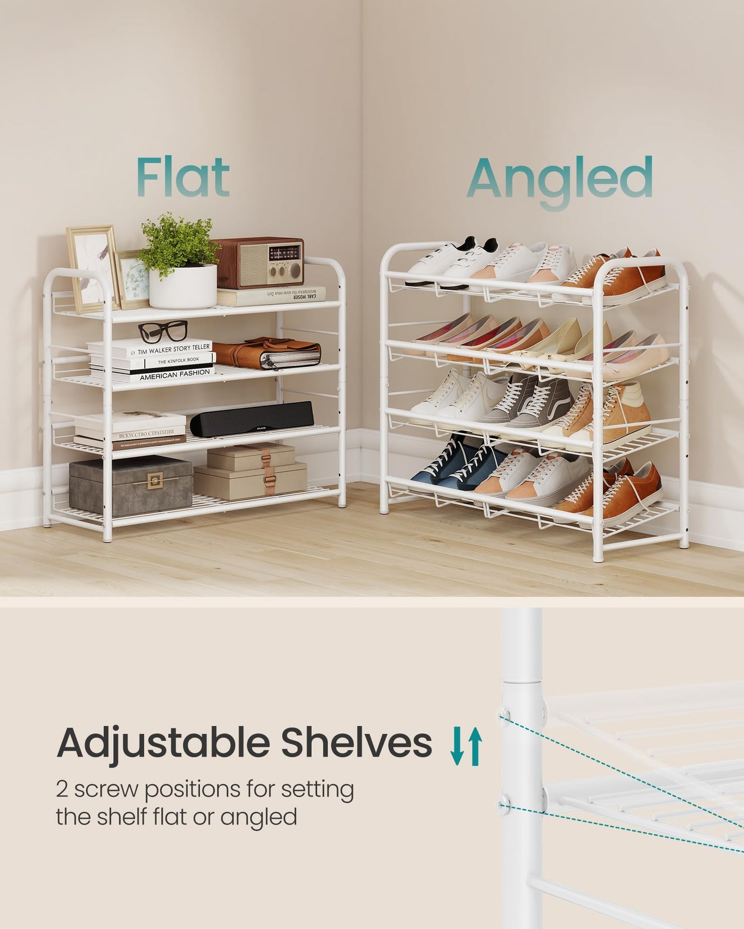 SONGMICS Stackable Shoe Rack, 4 Tier Metal Shoes Rack Storage Shelf, Holds up to 16 Pairs