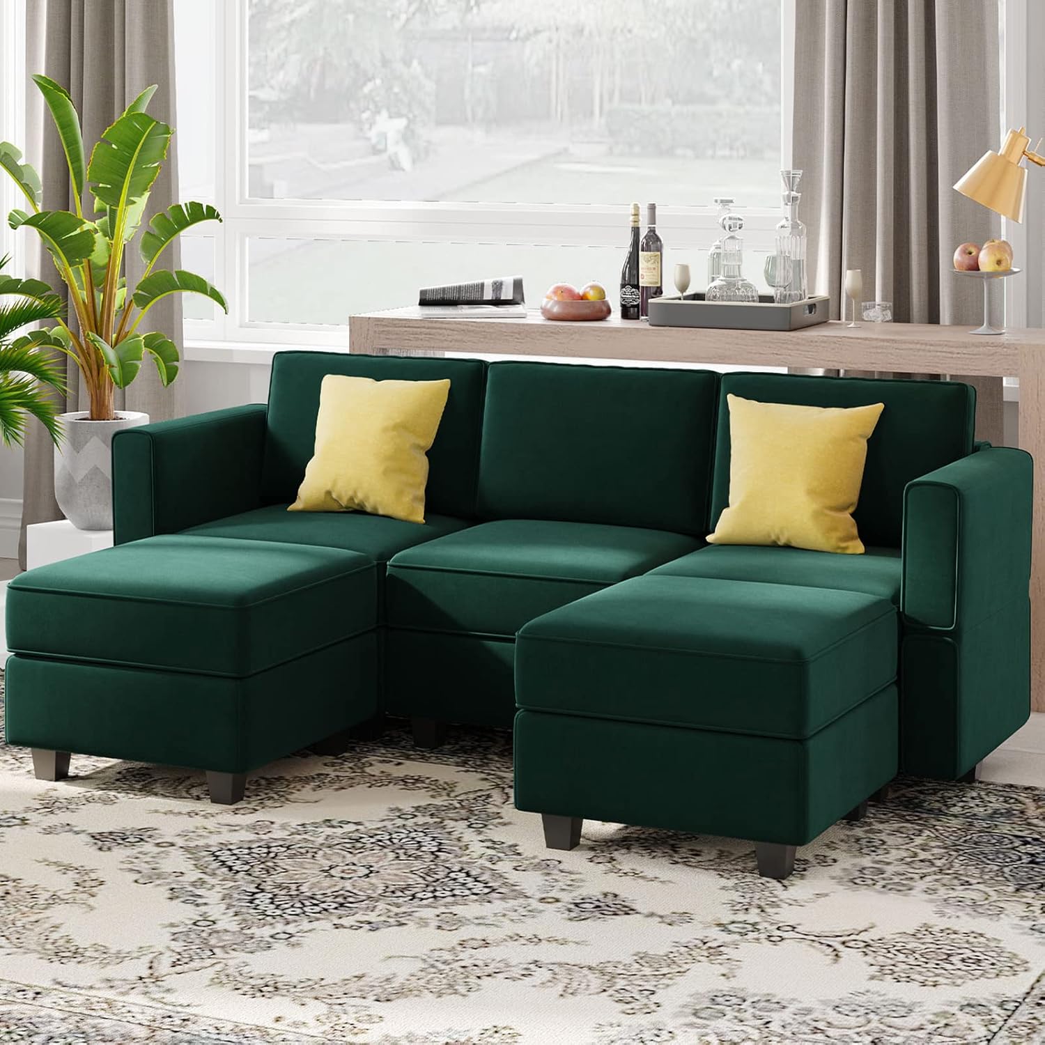 Belffin Modular Sectional Sofa with Double Chaise Velvet U Shaped Sofa Reversible Sectional Couch