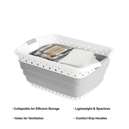 Lavish Home Collapsible Plastic Laundry Basket, Gray, 24.25”x17.5”x10.5”