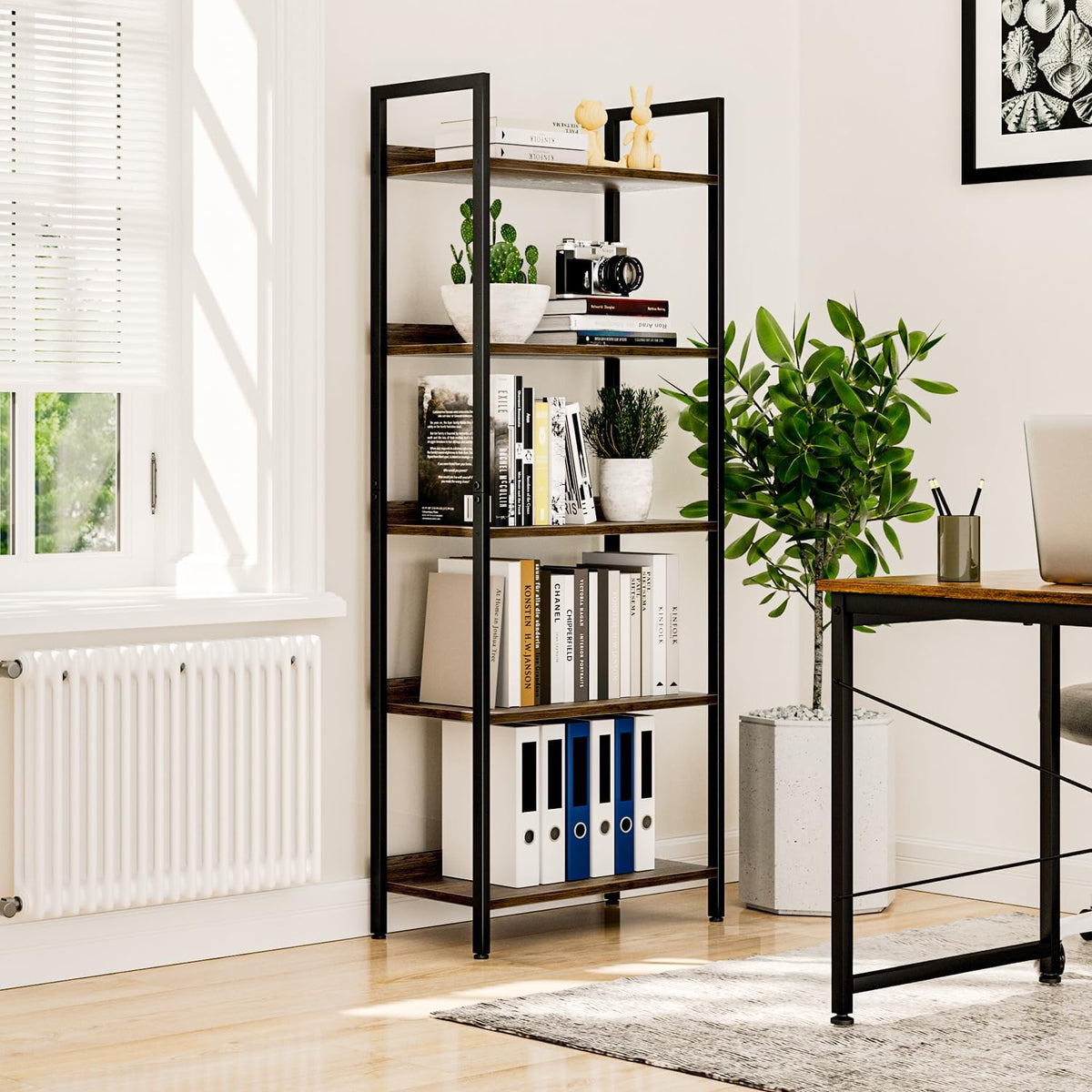 NUMENN Bookshelf, 5 Tier Bookshelves, Home Office Bookcase Shelf Storage Organizer, Free Standing
