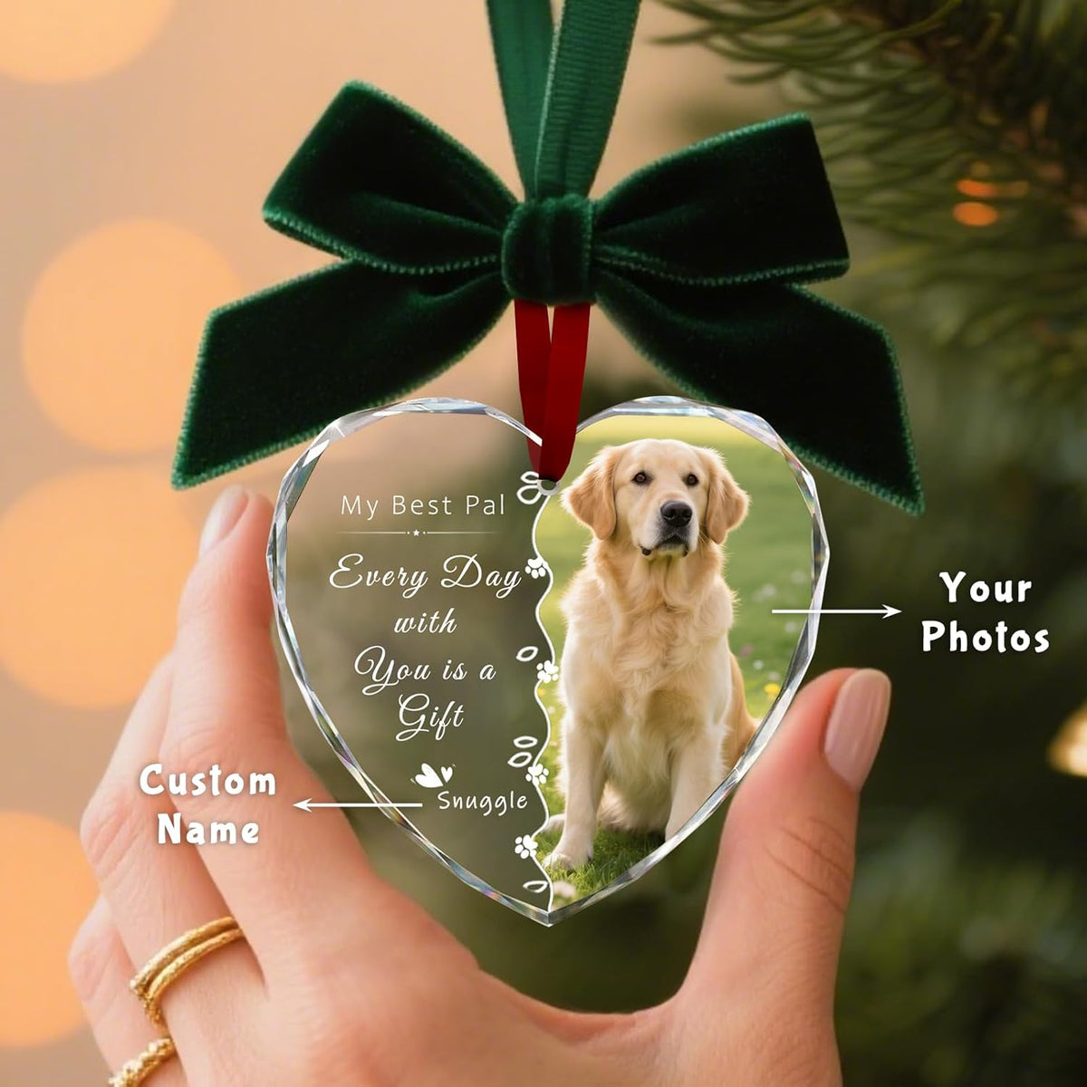 Custom Christmas Ornament Glass-Personalized Christmas Ornaments with Photo/Name/Date/Text,Wedding