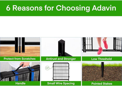 ADAVIN Garden Fence Panels, 36 Inch High, Black, Modern Style, 8 Panels Total 17.7 Ft(L) Tall, Low
