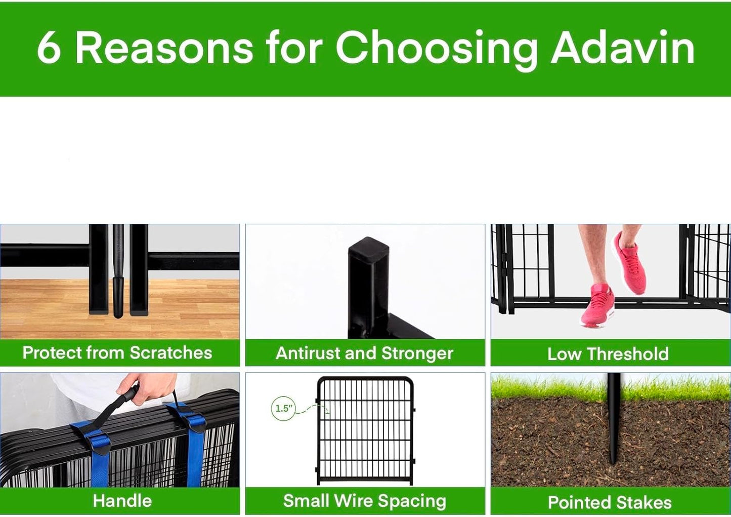 ADAVIN Garden Fence Wide Door Low Threshold, 40 inch High 14 Panels Total 31 Ft(L), Animal Barrier