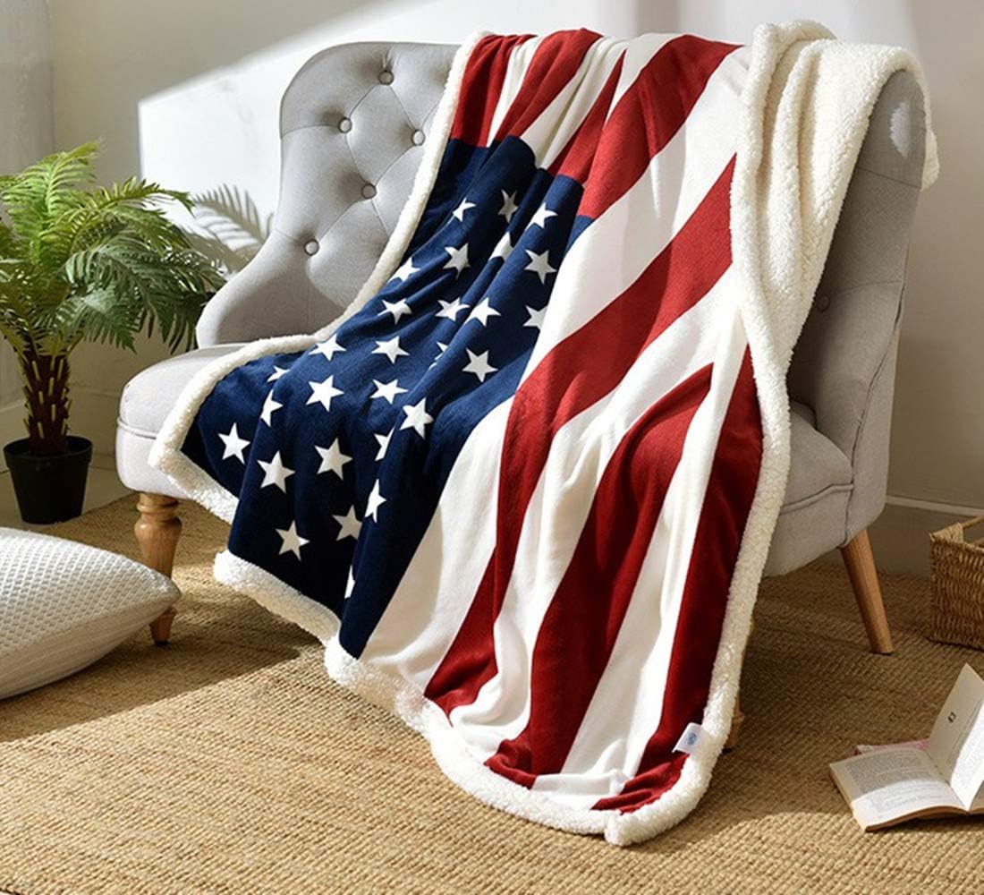 UKELER US Flag Patriotic Sherpa Throw Blanket 50''×60'', American National Flag Fleece Blanket for