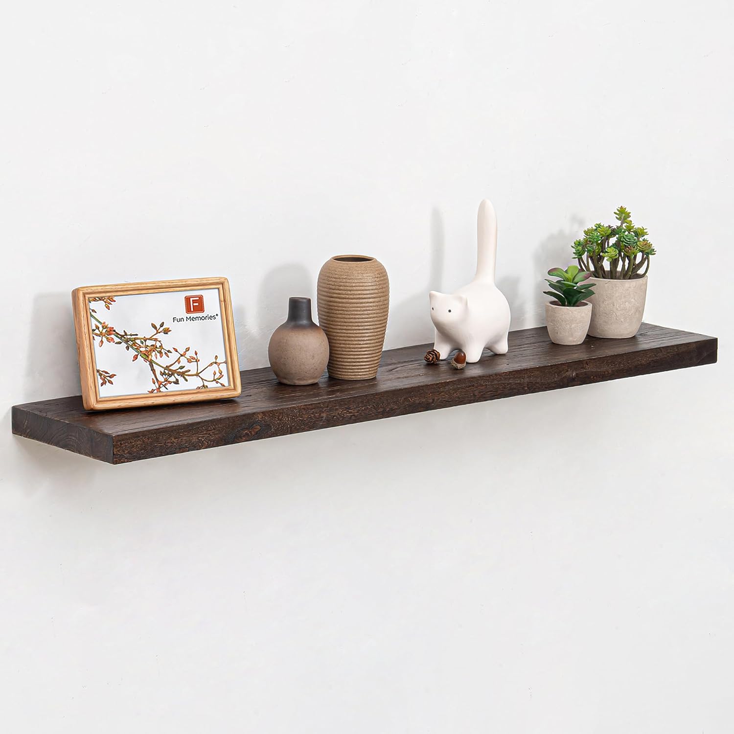 Fun Memories Solid Elm Wood Floating Shelves, 42 Inch Floating Shelves for Wall, Rustic Wooden