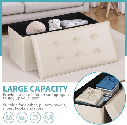 SUPER DEAL Folding Storage Ottoman Bench, 30 Inches Footrest Storage Bin with Padded Seat, Entryway