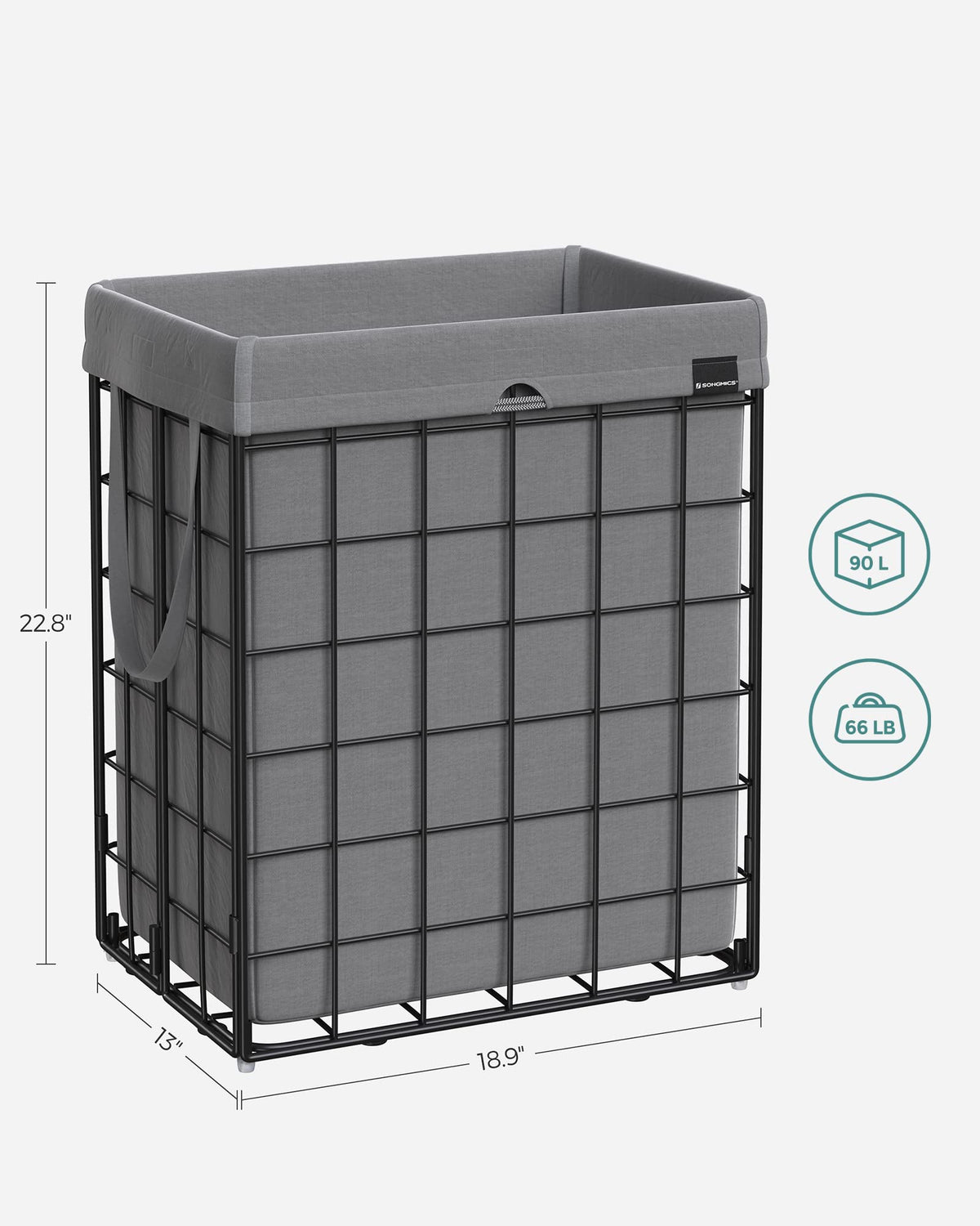 SONGMICS Laundry Hamper, 23.8 Gal. (90L) Laundry Basket, Collapsible Clothes Hamper, Removable and