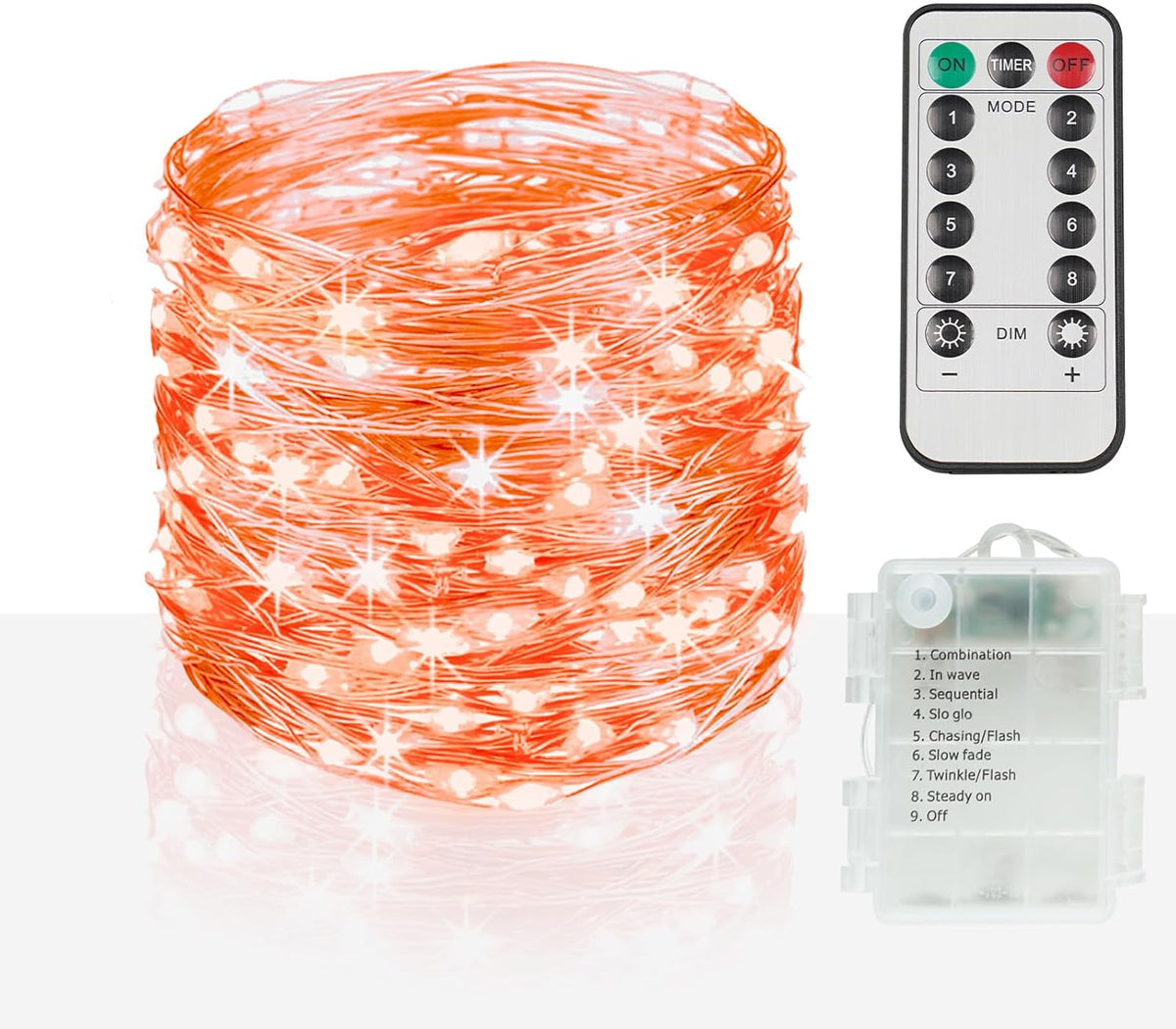 suddus Halloween Lights Battery Operated, 33ft 100 LED Orange String Lights for Outside Decorations