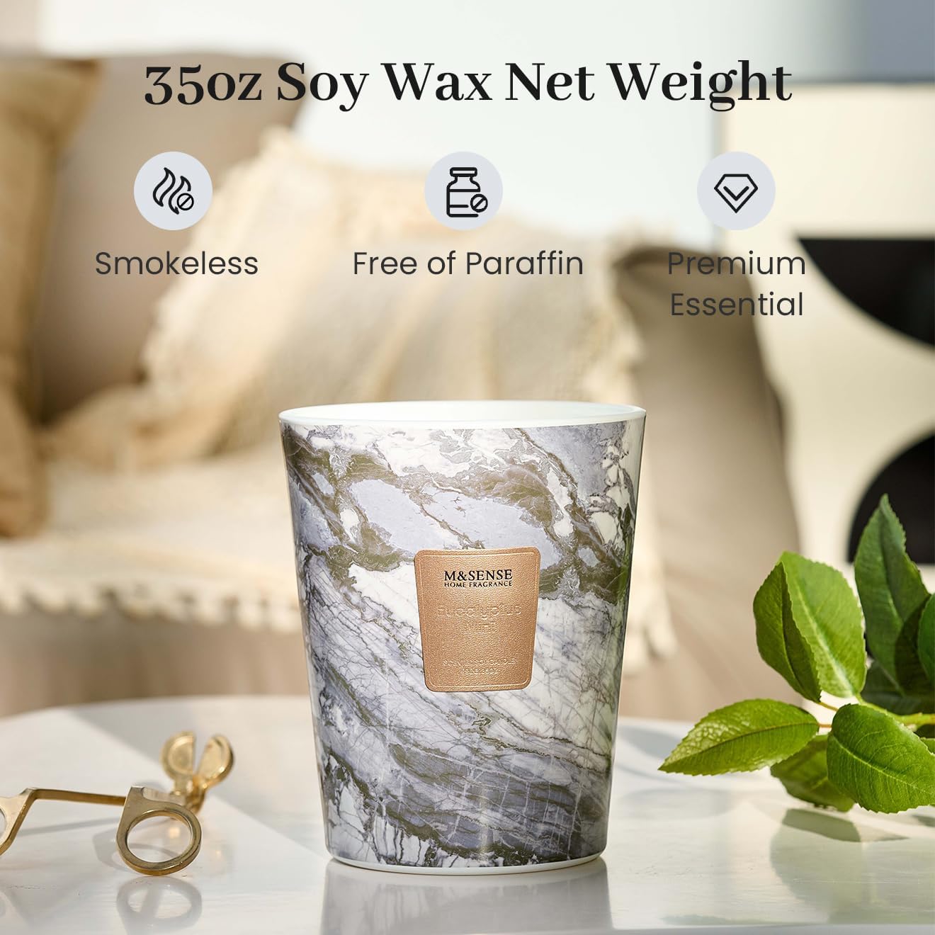 M&SENSE EucalyptusMint Scented Candles for Home, 3-Wick Highly Scented Jar Candles, Extra Large