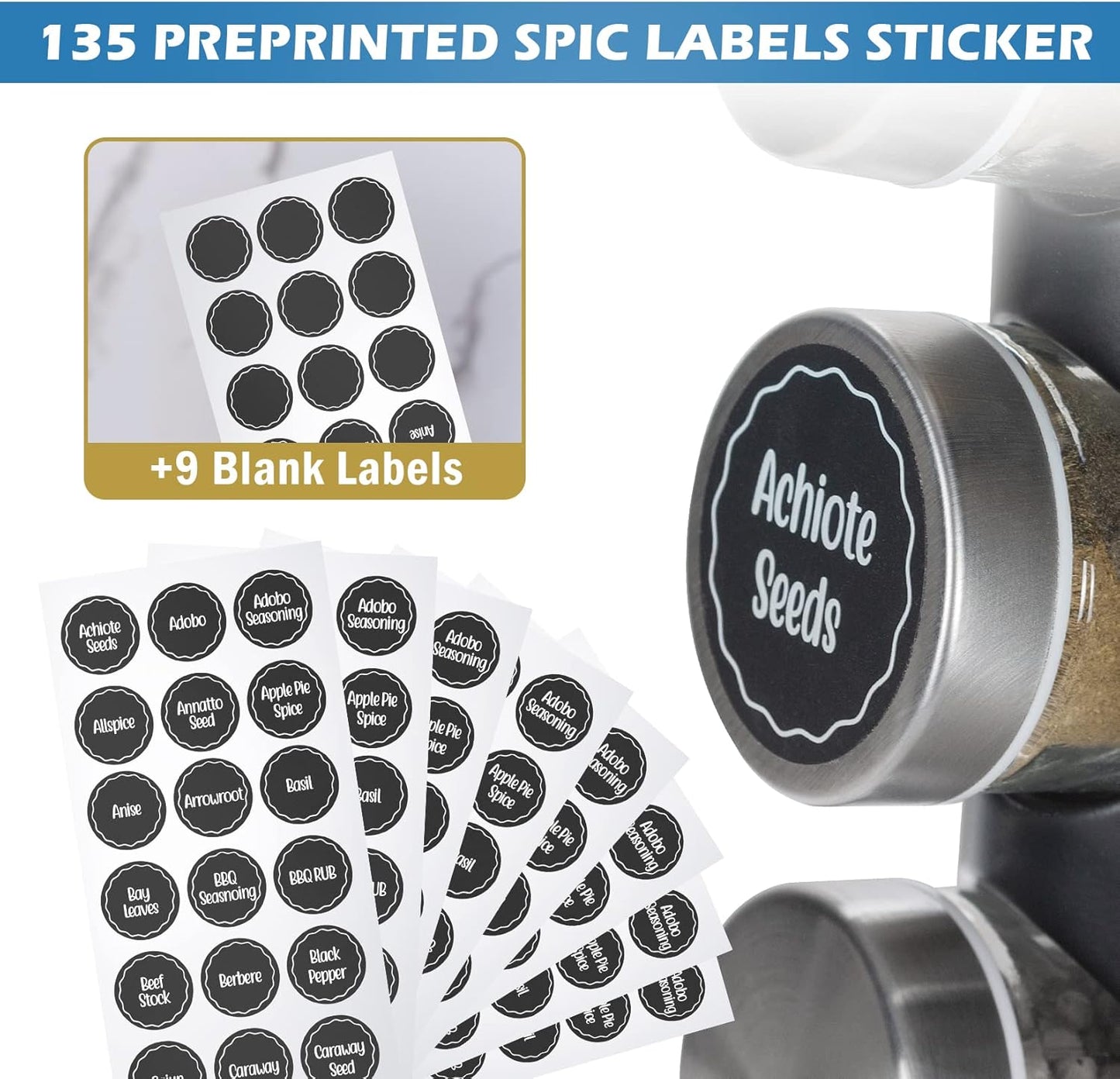 Black Countertop Revolving Spice Rack, Empty 20-Jars Rotating Spice Rack Organizer, Round Carousel
