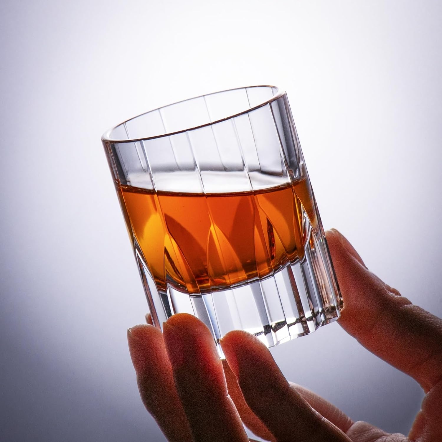 KAMMAK Crystal Whiskey Glasses Set of 2, Handcrafted 2.03oz Old Fashioned Glasses Stemless, Luxury