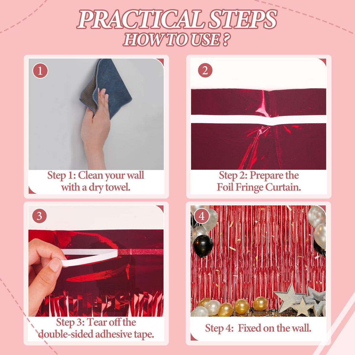 3 Pack Foil Fringe Backdrop - Red Shiny Tinsel Curtains for Party Decoration/Photo Booth Props